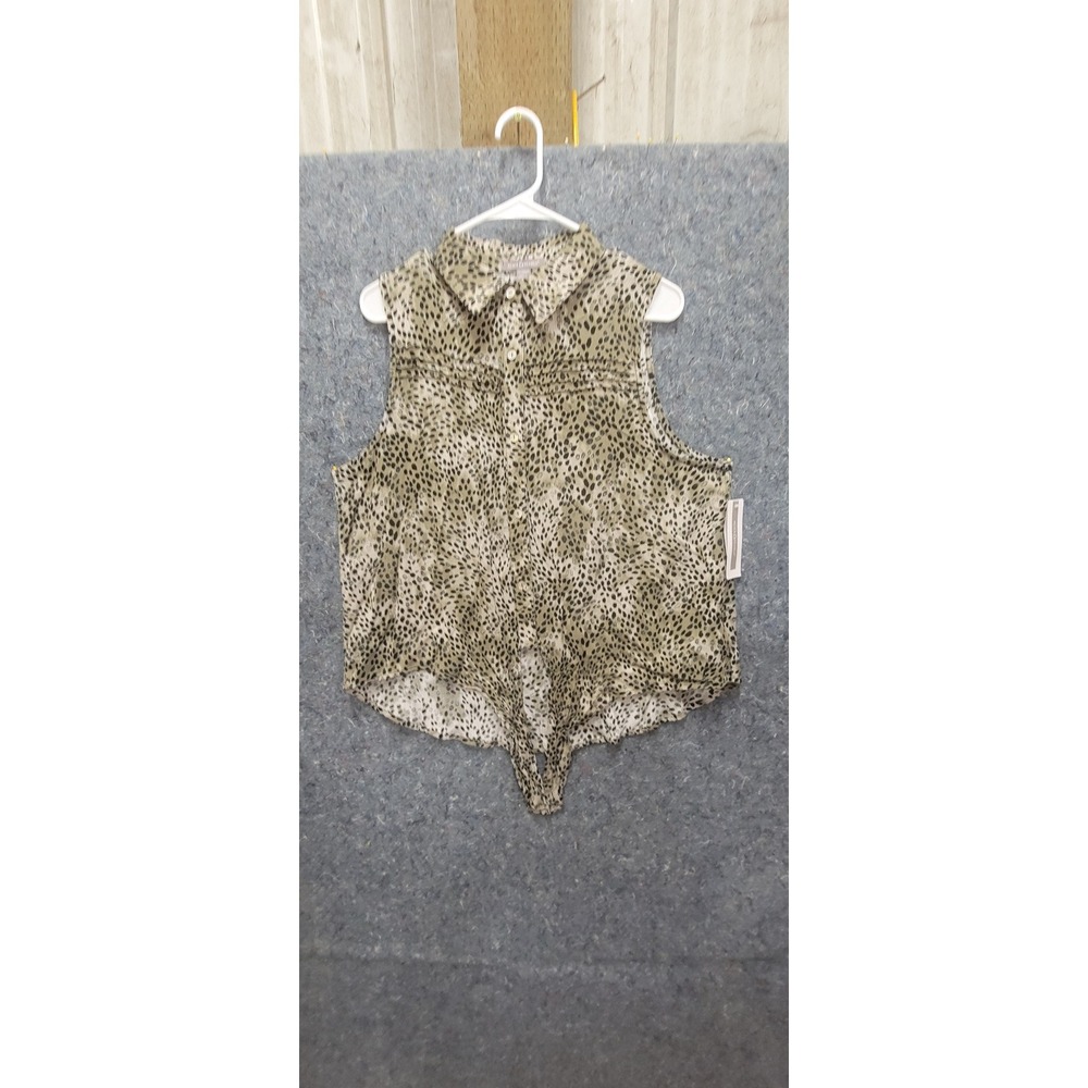 Peace & Pearls Women's Sleeveless Leopard Print Blouce w/tie Size L
